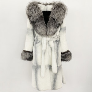 OFTBUY Winter <strong>Women</strong> Coat Hooded Belt Natural Rabbit Fur <strong>Jacket</strong> Ladies Real Rabbit Fur Coat Thick Warm Long Outerwear Casual - Product Image 2