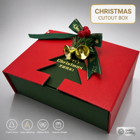 Boîte Cadeau de Noël Leabon en Papier Rouge et Vert avec Découpe Arbre Doré Joyeux Noël pour Emballage Cadeau de Fêtes Vente en Gros Usine