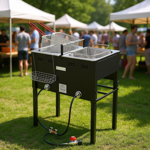 Friteuse professionnelle extérieure au propane en acier inoxydable 15L à deux cuves, autoportante, pour événements - Product Image 2