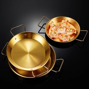 Korean Stainless Steel Seafood Pot Dish Wares Cooking Pot 36cm Golden Frying Cooking <strong>Pan</strong> Seafood <strong>Paella</strong> <strong>Pan</strong> with Two Handles - Product Image 3