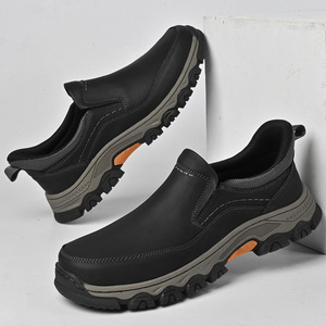 Mocassins pour hommes en cuir PU rétro britannique, à enfiler, semelle en caoutchouc, doublure en peluche, chaussures décontractées tendance - Product Image 2