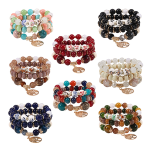 Nuevo Conjunto de Pulseras Elásticas de Cuentas de Vidrio Hechas <span class=keywords><strong>a</strong></span> Mano con Dije Geométrico del Árbol de la Vida para Mujer, Regalos Bohemios para Bodas y Fiestas - Product Image 1