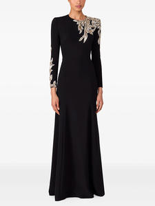 A11099 Abito <span class=keywords><strong>da</strong></span> <span class=keywords><strong>Sera</strong></span> Lungo di Lusso <span class=keywords><strong>Vintage</strong></span> per Donne, Nero con Maniche Lunghe, Cristalli e Paillettes, Elegante Collo Tondo, Stile Sirena per Matrimoni e Feste - Product Image 1