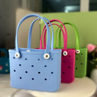 Bolso Tote Pequeño Perforado de Color Sólido, Estilo Europeo Americano, para Playa, Piscina, Invierno 2024, Expandible y Personalizable