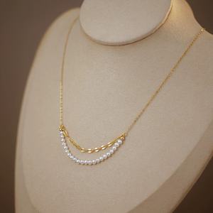 Exquisite Smile Natural Freshwater Pearl <b>Necklace</b> 925 <b>Silver</b> 18K Gold Plated Versatile Clavicle Sweater Chain Fashion <b>Layered</b> - Product Image 2