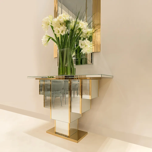 Mesa moderna de lujo con espejo para <span class=keywords><strong>sala</strong></span> de estar, mesa de entrada para Hotel, decoración del hogar, Metal dorado y plateado - Product Image 2