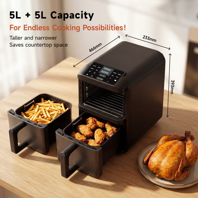 Large Capacity 10L Stainless Steel Dual Zone Air Fryer 2900W Electronic Touch Screen Double Basket Easy to Clean for Home Use
