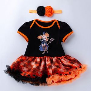 Venta al por mayor Bebé Ropa de Halloween niña calabaza dibujos animados manga corta mameluco vestido lindo recién nacido Festival ropa - Product Image 5