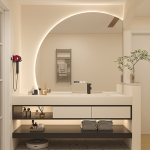 Customized Cream Style Rock Slab Hot Bending One-piece Seamless Ceramic Basin Bathroom <strong>Cabinet</strong> Combination Toilet Semi-<strong>circle</strong> - Product Image 2