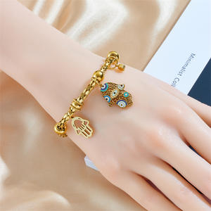 Gelang Mata Iblis Baja Anti Karat Lapis Emas 18K Baru Bebas Noda, Perhiasan Gelang Jimat Tangan Hamsa untuk Wanita - Product Image 2