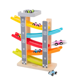 Early Learning Teaching Colorful Switchback 5 Levels Wooden Toy Car Ramp