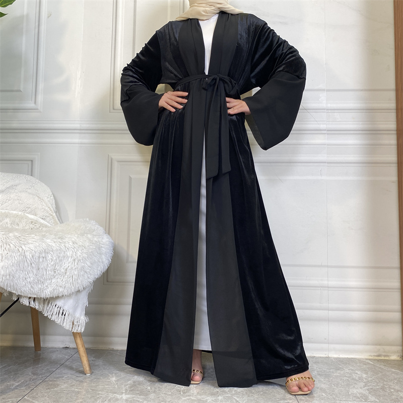 1951#  Winter Design Solid Color Fashion Simplicity Open Latest Abaya - CHAOMENG MUSLIM SHOP