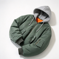 Blouson Bomber Homme Personnalisé avec Capuche, Résistant à l'Eau, Rembourré, Hiver, Poches, Vêtement Décontracté, Streetwear, Fermeture Éclair OEM, Patch