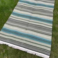 Floor Rugs for Living Room 120x180cm Teal Green Handmade Wool Striped Carpet Home Decoration