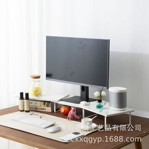 Wooden Computer Monitor Stand Combination <b>Shelf</b> <b>Desktop</b> Organizer Natural Wood Color White Ironwood Material - Product Image 1