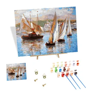 Cat minyak kualitas tinggi dengan angka pemandangan 40x50 lukisan kanvas dengan angka perahu layar