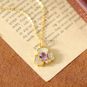 Collar con colgante de flor de piedra natural de corte redondo de 5 mm, plata de ley 925 chapada en oro, joyería antideslustre para mujer. - Product Image 4