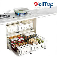Organisateur de placard extensible WELLTOP, largeur réglable, panier coulissant pour épices, tiroir pour cuisine, garde-manger, bouteilles