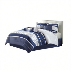 Modern Striped <b>Comforter</b> <b>Set</b> 7 Piece Queen Size Polyester Bedding Home Decor Style - Product Image 1