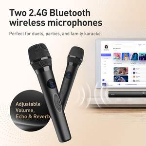 SunTrok Black Plastic <b>Soundbar</b> with <b>Subwoofer</b> 80W 2.1 Channel for Home Theater System with 2 Wireless Microphones - Product Image 5