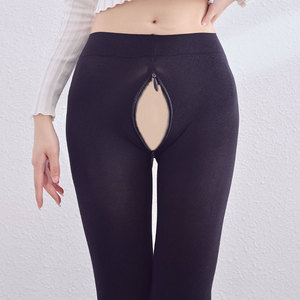 Invisible Zipper Pantyhose Crotchless Sheer Nylon Women's Tights Thickening Solid Color Sweat Absorbent Outdoor Use - Product Image 2