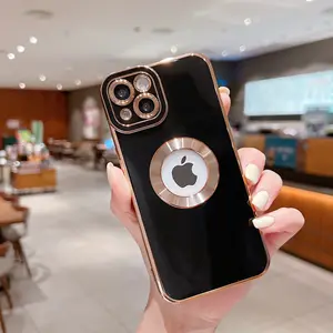 Fashion Lens Protection Plating Soft TPU Shockproof Logo Hole Phone Cover 6D Luxury Phone Case For IPhone 11/12/13/Pro/Max
