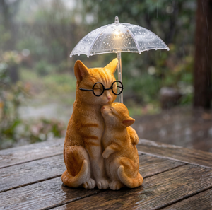 Lámpara Solar Decorativa para Jardín con Diseño de Gato Mamá y Cachorro con Sombrilla - Product Image 5