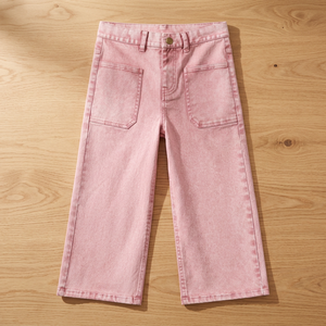 Jean large rose à rayures 100 % coton pour filles, avec logo personnalisé, collection printemps, vente chaude - Product Image 3