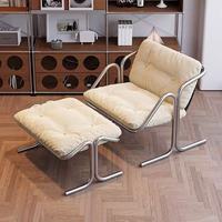 Chaise longue inclinable capitonnée moderne avec repose-pieds, structure en acier inoxydable, tissu en velours givré pour salon, hôtel, chambre à coucher