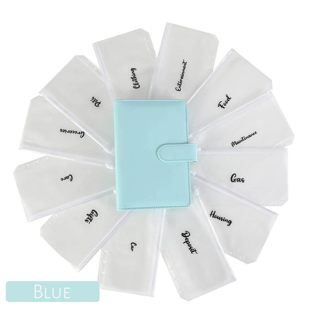 Classeur bleu bébé et 12 sacs à fermeture éclair