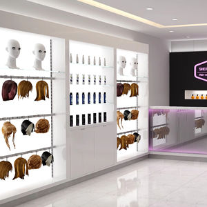 Vitrine en métal doré de salon avec logo personnalisé gratuit pour extension de cheveux humains et de perruques Support sur pied pour perruques de magasin - Product Image 1
