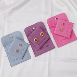 Custom Logo Snap Button Luxury Microfiber Pouch Square Bottom Velvet Lining Rings Earrings Pendants Necklaces <b>Jewelry</b> <b>Packaging</b> - Product Image 3