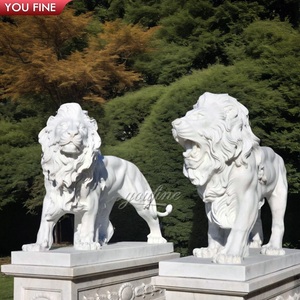 Paire de Lion <span class=keywords><strong>en</strong></span> <span class=keywords><strong>pierre</strong></span> sculptée avec <span class=keywords><strong>statue</strong></span> <span class=keywords><strong>en</strong></span> marbre Sculpture pour entrée - Product Image 2