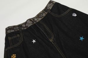 <span class=keywords><strong>Jeans</strong></span> Baggy da Uomo <span class=keywords><strong>a</strong></span> Vita Media in Denim Lavato con Ricamo <span class=keywords><strong>a</strong></span> Stampa di <span class=keywords><strong>Zampa</strong></span> di Stella, Pantaloni Casual Streetwear Vestibilità Larga alla Moda - Product Image 4