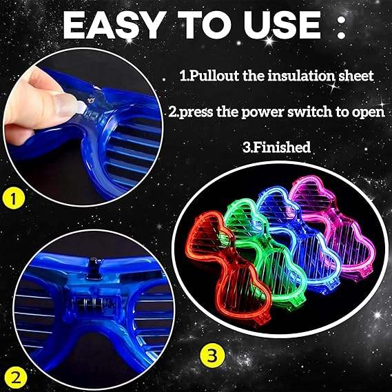 LED Heart-shaped Louver Flashing Glasses-Diwali Ramadan Party Accessories Customizable Colors Long Life Battery Enhanced