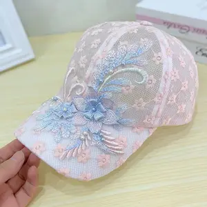 Summer Women Lace Baseball Cap Breathable Embroidery Applique Mesh Hat Spring Autumn Street Outdoor Outing Sun Hats