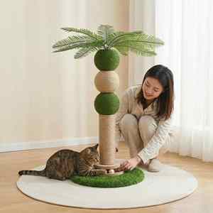 Griffoir pour chat en forme de cocotier avec jouet tournant, décoration palmier artificiel, griffoir en sisal pour chats d'intérieur - Product Image 4