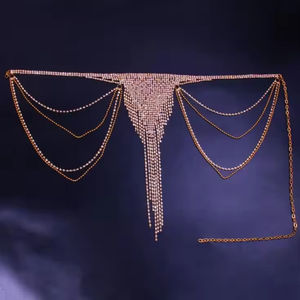 Cadena de cintura al por mayor con borlas largas y diamantes de imitación, cadena de vientre sexy de cristal para mujer, joyería corporal, cinturón de bikini, cadena corporal - Product Image 5