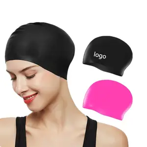 Custom Logo Long Hair Womens Swim Cap High Elasticity Thick Silicone Swimming Hats for Adults Waterproof Swimming Caps