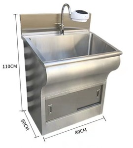 Évier simple en acier inoxydable avec armoire et robinets doubles pour cuisines commerciales, design industriel, surface brossée - Product Image 2