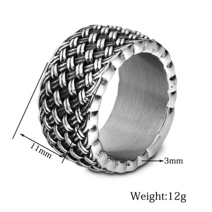 Bague en acier inoxydable tressé 11 mm pour homme, bijou de mode, usage quotidien, design géométrique, style rond - Product Image 5