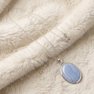 Ear enlace oem odm Wholesale Silver Plated Pendant <b>Necklaces</b> Oval Cabochon <b>Blue</b> Lace Agate Gemstone Jewelry For Women - Product Image 3
