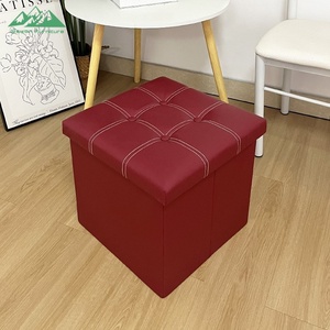 Banc ottoman pliable compact et peu encombrant en cuir noir avec rangement caché - Product Image 6