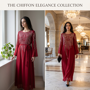 Premium Style Muslim Event <b>Dress</b> Red Hotfix Chiffon <b>Long</b> Sleeve Maxi with Belted Waist <b>for</b> <b>Eid</b> Banquet Display - Product Image 5