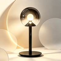 Modern Smoked Glass Globe Table Lamp Hand-Sweep Sensor LED Tri-Color 3000K/4000K/6000K Bedside Bedroom Living Room Desk