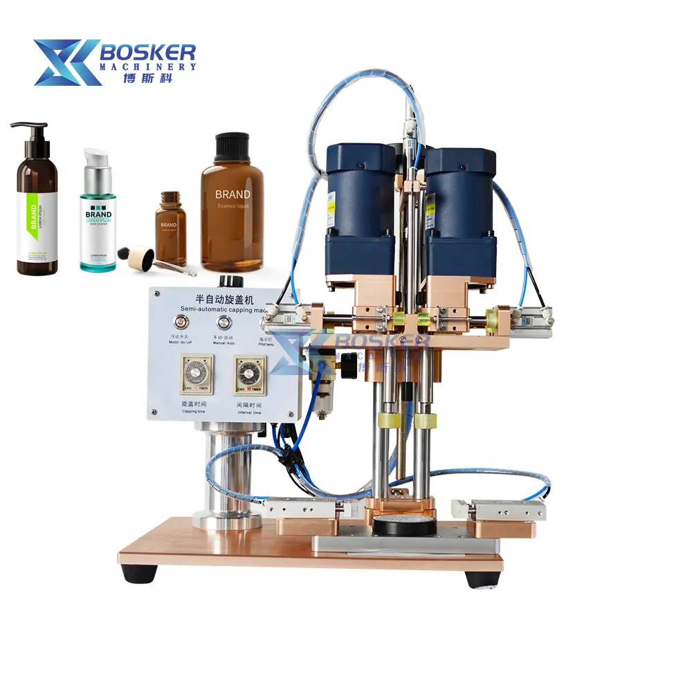 BSK-X02 Hair Shampoo Bottles Semi Automatic Capping Machine With Clamping Bottle Device