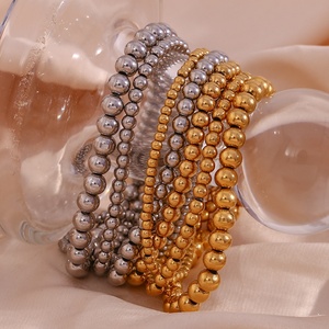 High Quality Fashion Jewelry <b>Bracelet</b> 18K Gold Plated Stainless Steel 2/3/4/5/6/8/10MM <b>Bead</b> Stackable Beaded <b>Bracelet</b> for Women - Product Image 2