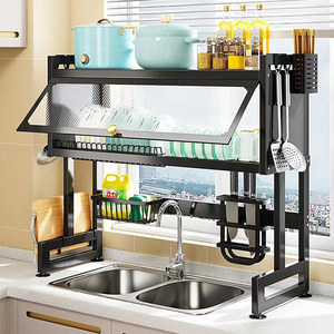 Prateleira de armazenamento para pratos de cozinha, escorredor de pratos com tampa à prova de poeira, organizador de metal, escorredor de pratos, <span class=keywords><strong>rack</strong></span> de armazenamento para utensílios de mesa, venda imperdível - Product Image 2
