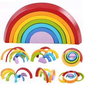 Arco Iris madera apilamiento juego juguete aprendizaje <span class=keywords><strong>la</strong></span> geometría bloques construcción juguetes educativos para niños - Product Image 3