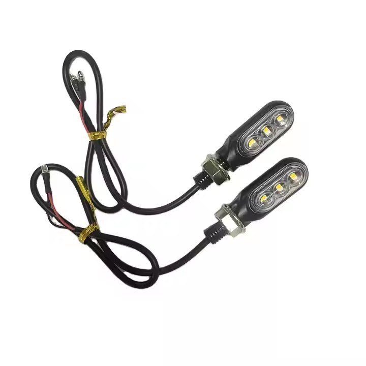 2PCS LED Motorcycle Turn Signals – Mini Universal Black Housing, Smoked Lens, Amber Light, 12V, E-Tested